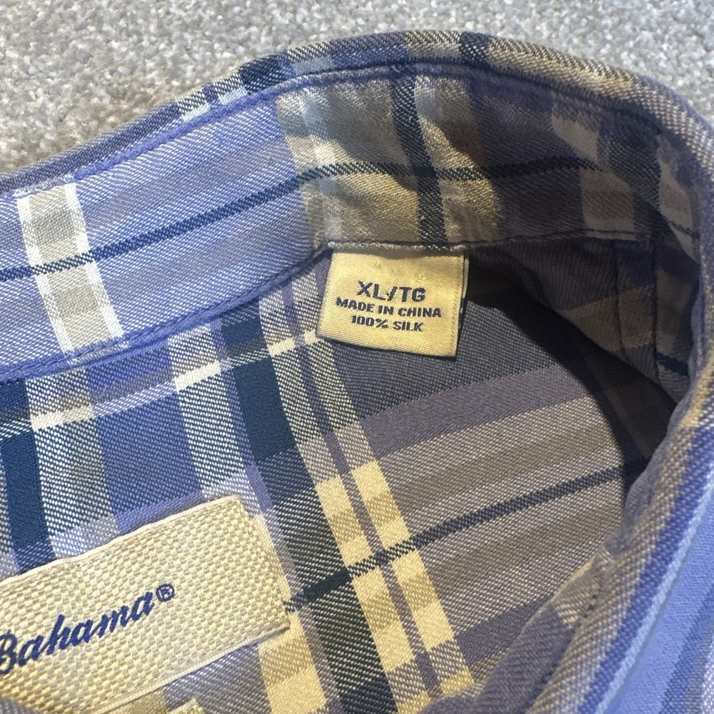 Tommy Bahama Mens Shirt Silk Blue White Plaid Purple  XL Short Sleeve Button‎ - Picture 5 of 11